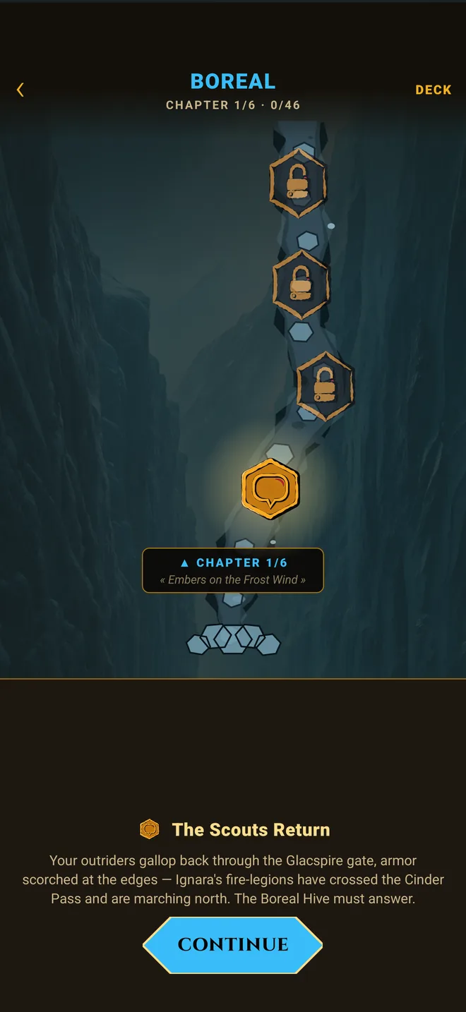 Hive TCG — the campaign map of a hive, with its chapter nodes