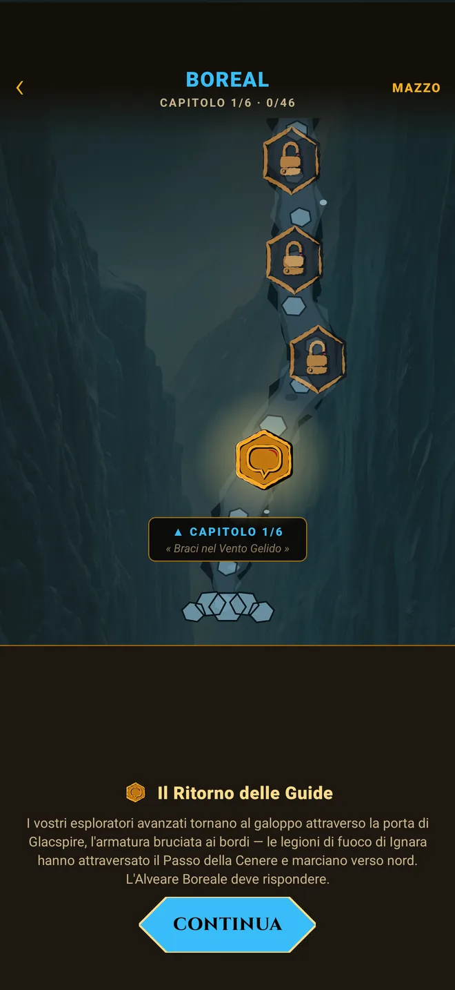 Hive TCG — la mappa della campagna di un alveare e i suoi nodi di capitolo