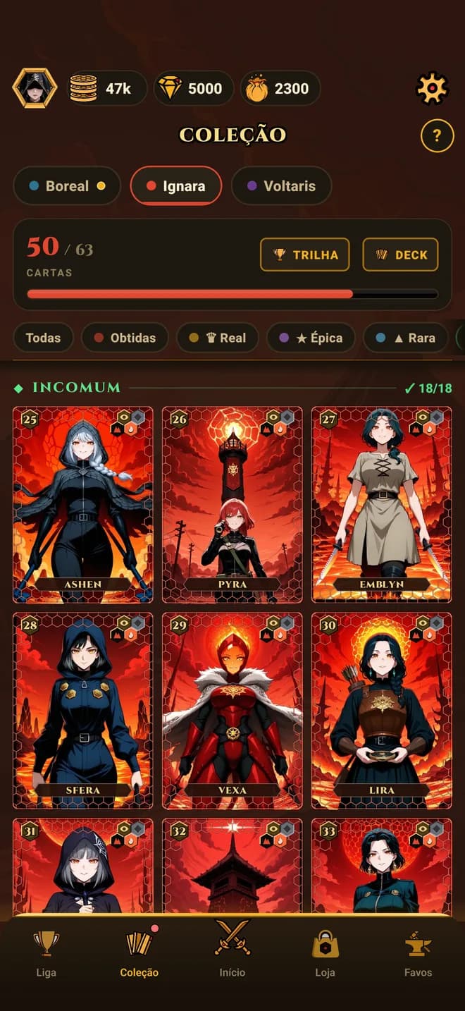 Hive TCG — o mural de coleção de uma colmeia, com células lacradas para as cartas que faltam