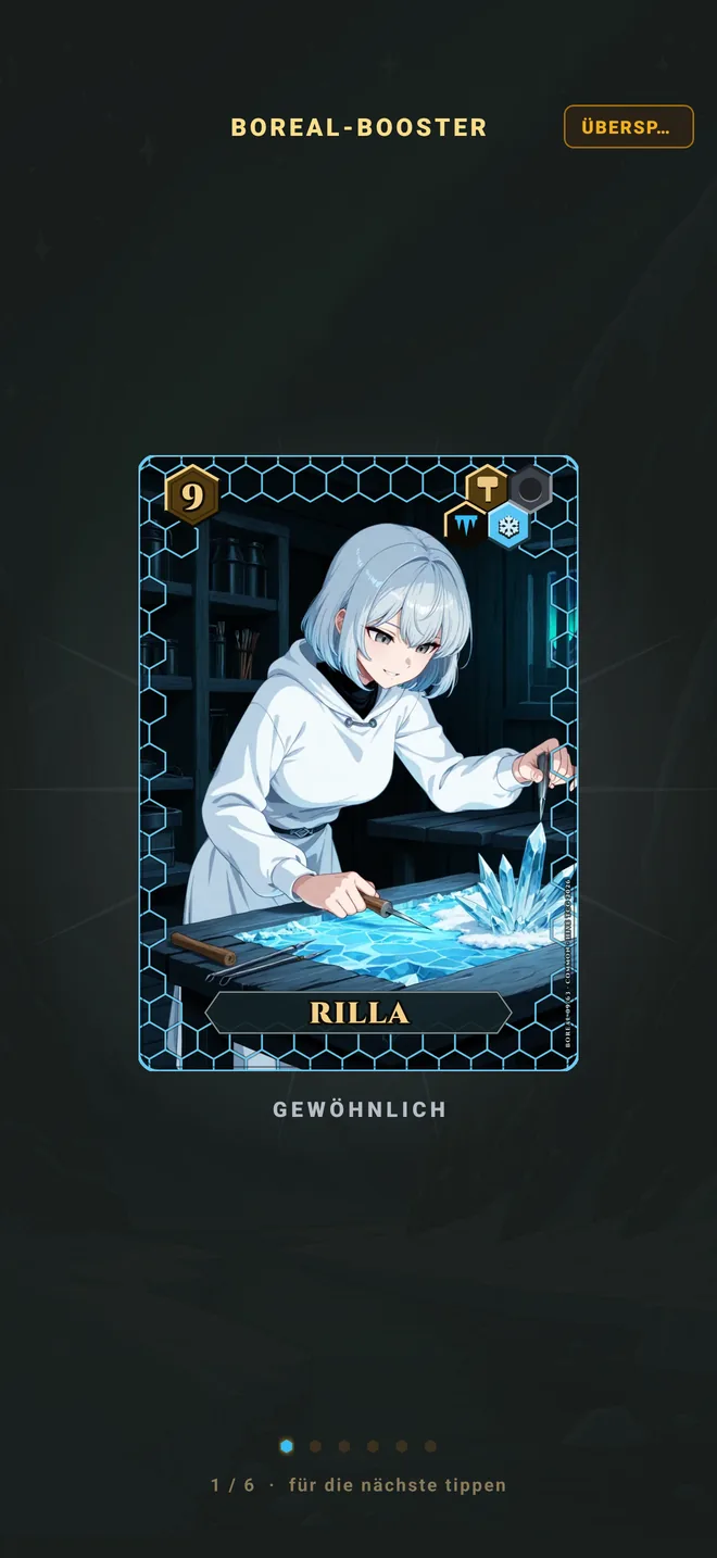 Hive TCG — eine Karte wird aus einem Booster aufgedeckt