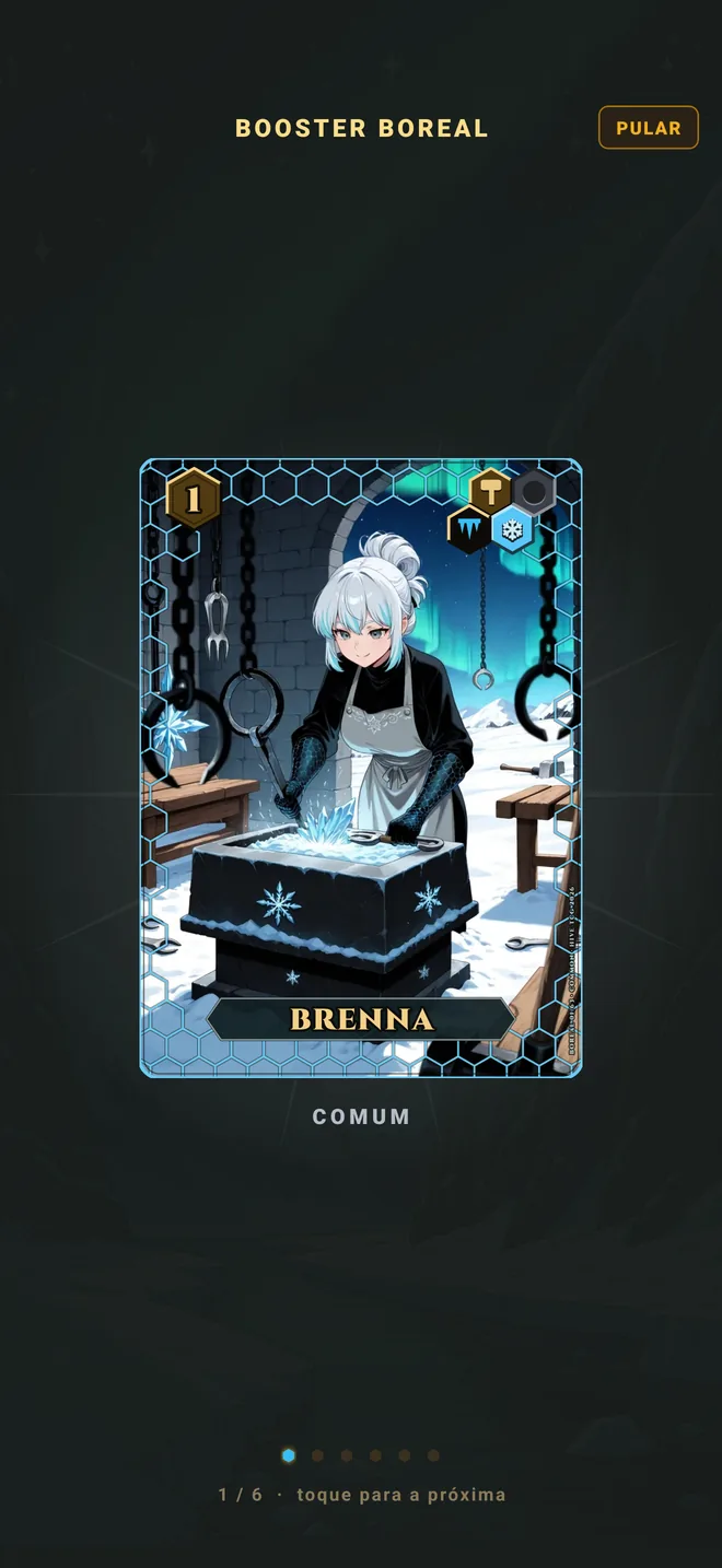 Hive TCG — uma carta sendo revelada na abertura de um pacote